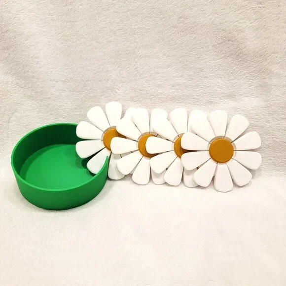 Colorful Flower coaster set of 4 w/holder - Picture 2 of 3